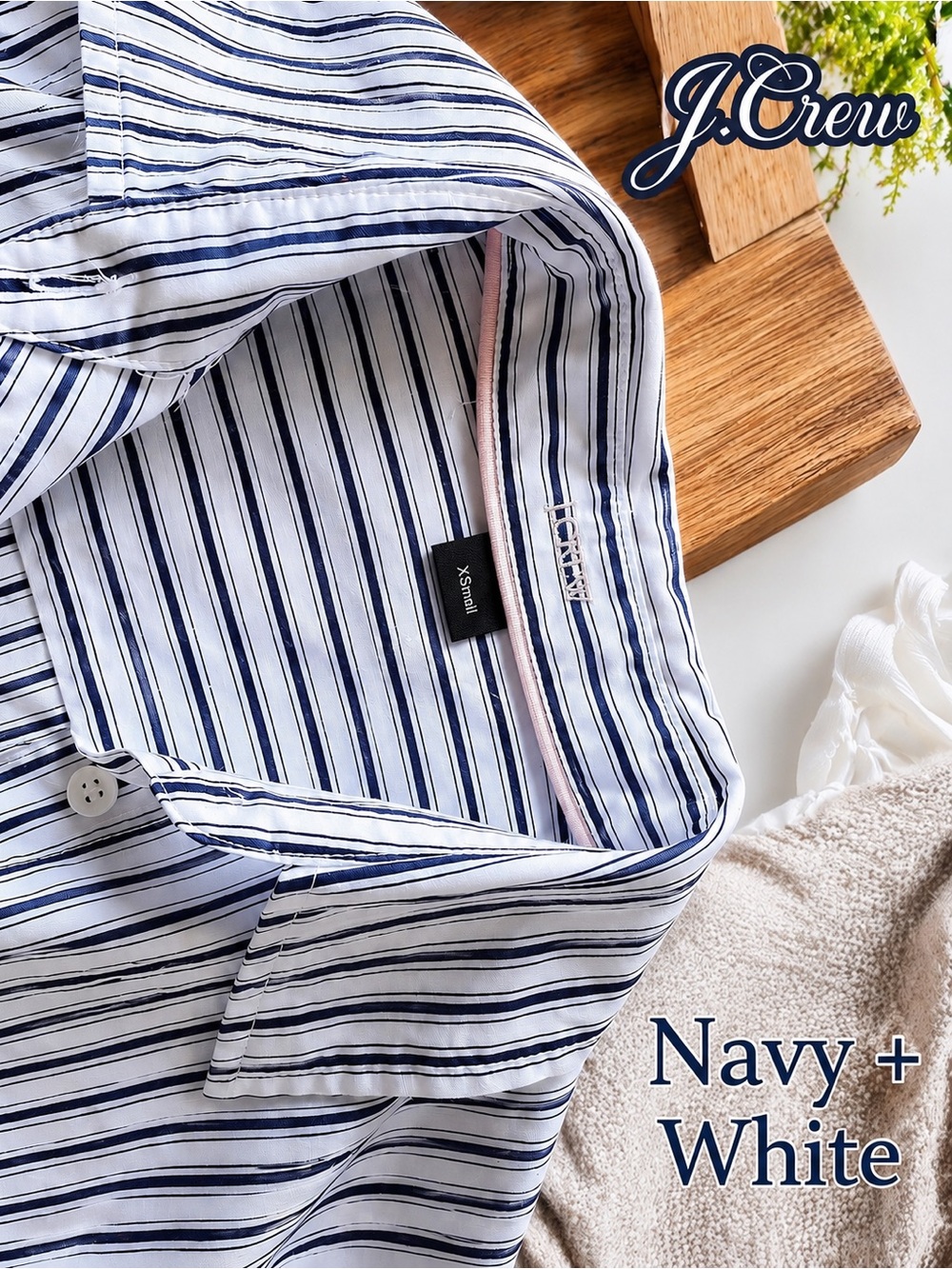 Like New 🌸 J Crew Navy and White Striped Button-Down Shirt Slim Fit, Kathryn Cut - Picture 6 of 16